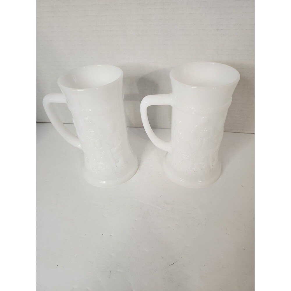 Lot Of 2 Vintage Federal Glass White Milk Glass Stein Drinking Glass Mugs